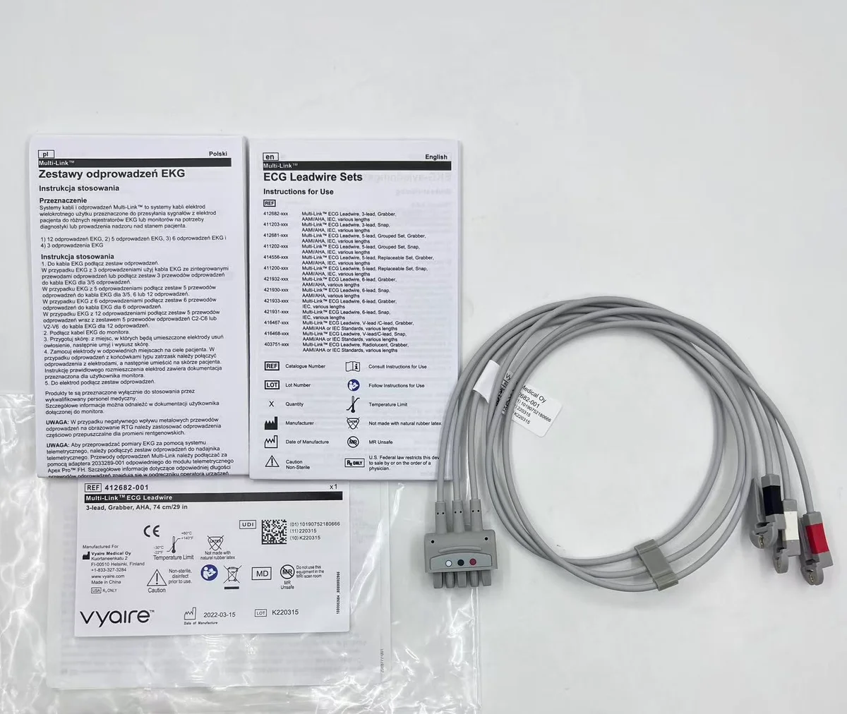 GE Healthcare 412682-001 — Набор многоканальных проводов с 3-мя Ldwr захватами AHA 29in