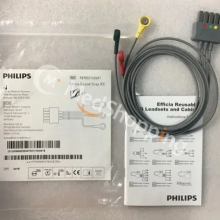 Philips Efficia 3-lead — Мониторы IntelliVue, SureSigns, и Flex Cardio, дефибрилляторы HeartStart Комплект кабелей с 3 проводами, Snap, IEC, отделение интенсивной терапии 989803160681 Комплект из 3 проводов Snap…