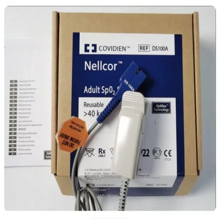GE Healthcare NELLCOR DS100A — 9-pin Пульсоксиметр с зажимом на палец для взрослых для мониторов ЭКГ (с шифрованием Tyco)