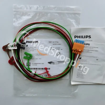 Philips M1973A — Комплект кабелей из 5 проводов, Grabber, AAMI, OR. 989803125861 Комплект экранированных выводов с защелкой AAMI Группа вариаций, набор из 5 выводов Grabber AAMI M3000A, M3001A, M3002A,…
