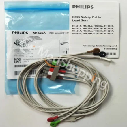 Philips M1625A — 5 отведение защитных кабелей для ЭКГ, наборы отведение, Snap, AAMI. 989803104521 Экранированные 5 отведение с защитными защелками AAMI кабель M3535A, M3536A, M3536M, M4735A, M1724A,…
