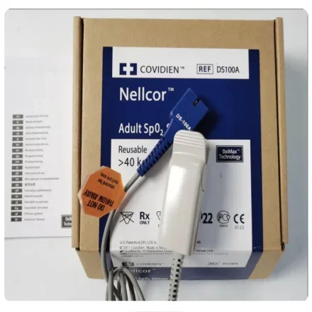 GE Healthcare NELLCOR DS100A — 9-pin Пульсоксиметр с зажимом на палец для взрослых для мониторов ЭКГ (с шифрованием Tyco)