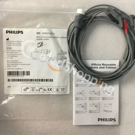 Philips Combined Cable/3-Leadset — Мониторы IntelliVue, SureSigns, Efficia и Flex Cardio, дефибрилляторы HeartStart Efficia Комбинированный захват кабель/3-Leadset AHA 989803160731 Efficia Магистральный кабель ЭКГ 3/5,…