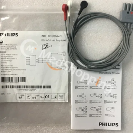 Philips Efficia 3-Lead — Мониторы IntelliVue, SureSigns, и Flex Cardio, дефибрилляторы HeartStart, комплект проводов CBL 3, Snap, AAMI, ICU 989803160671 3-выводной захват, IEC 989803160741 989803160661