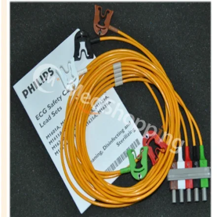 AHA M1621A — Philipsoriginal 5 проводов с зажимом для взрослых 5 проводов Захваты безопасности AAMI оранжевые провода M3000A, 862474, 862478, M1001B, M1002B, 863077, 862475, 862483, 863063, 863064,…