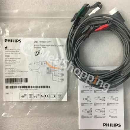 Philips Efficia 5-Lead — IntelliVue, SureSigns, и мониторы Flex Cardio, дефибрилляторы HeartStart 5-проводной комплект проводов AAMI. 989803160771 5-выводной захват, Limb, AAMI 989803160691
