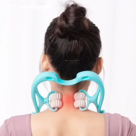 Neck Massager Роликовый синий 4-колесный ручной с двойной точкой давления Neck Massager